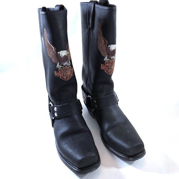 NIB Harley Davidson Black Leather Harness Boots Size 8.5 - Picture 1 of 6